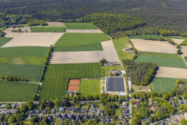 Aerial view, sports facility DJK Blau-Weiß Lavesum 1931, Haltern am See, Münsterland, Ruhr area,