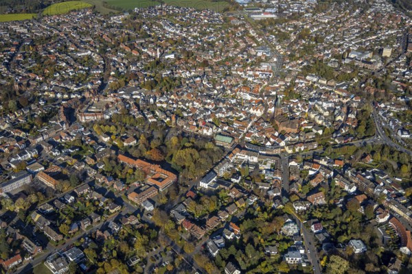 Aerial view, Old Town, Haltern Town Hall, St. Sixtus Church, historical buildings,