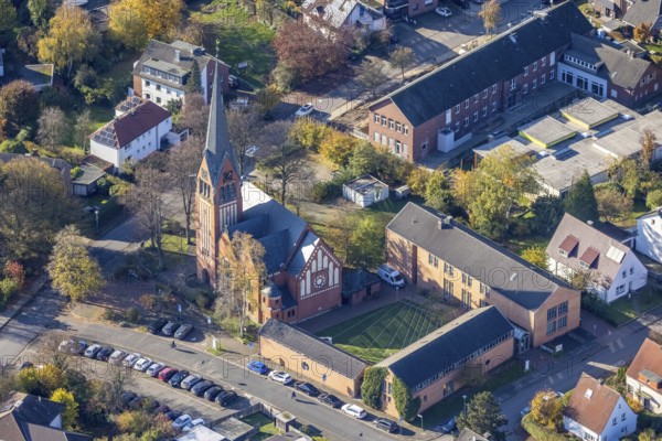 Aerial view, Protestant Church of the Redeemer, Haltern-Stadt, Haltern am See, Ruhr area, North