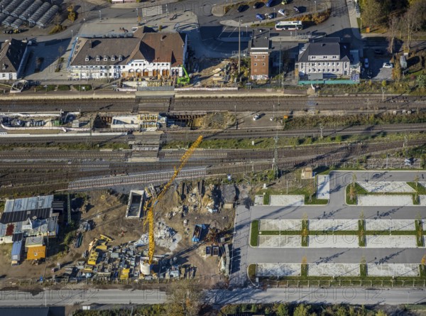 Aerial view, Haltern station, construction site conversion to a barrier-free station, Haltern town,