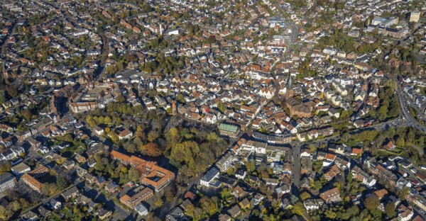 Aerial view, Old Town, Haltern Town Hall, St. Sixtus Church, historical buildings,