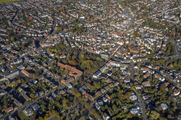 Aerial view, Old Town, Haltern Town Hall, St. Sixtus Church, historical buildings,