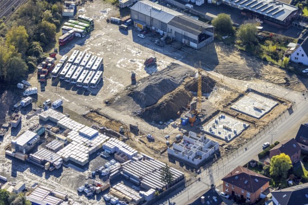 Aerial view, construction site new building flats, former company premises Klostermann,