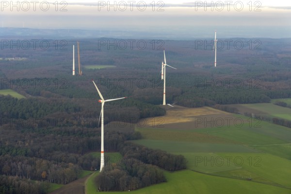 HALTERN AM SEE 16.12.2020 Wind turbines (WEA) in a forest and woodland area in Haltern am See in