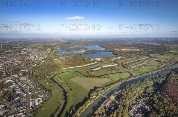 Aerial photo, GELSENWASSER AG Haltern waterworks, filter basin, Haltern reservoir, Lippe river,