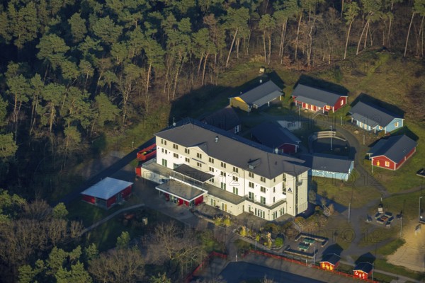 HALTERN AM SEE 16.12.2020 Aerial view of the DJH youth hostel Haltern am See in the wooded area at