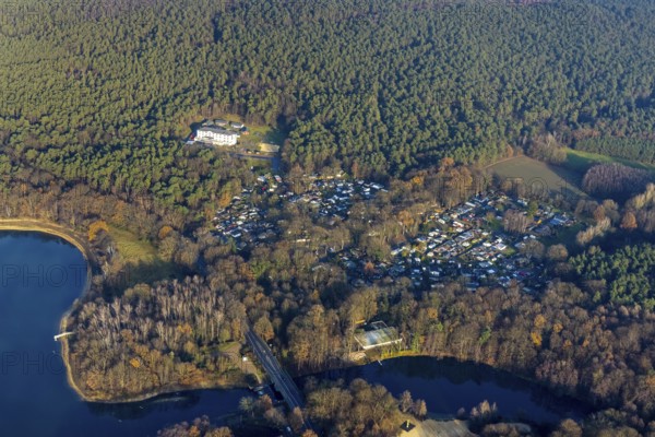 HALTERN AM SEE 16.12.2020 Aerial view of the DJH youth hostel Haltern am See in the wooded area at