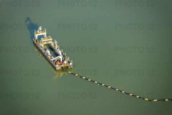 Aerial view of the Silbersee with quartz sand extraction in a forest area in the district