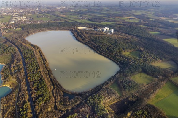 Aerial view of Silbersee III with Quarzwerke GmbH - Haltern plant for quartz sand extraction in the