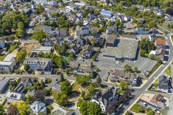 Aerial view, town hall Halver, shopping centre Von-Vincke-Straße, Halver, Märkischer Kreis,