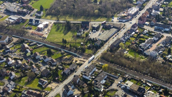 Aerial photograph, Wielandstraße level crossing on the Hamm - Lünen railway line, construction of