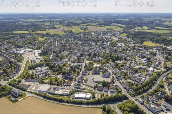 Aerial view, local view, Halver retail park, Brasserie Kulturbahnhof, Bahnhofstraße, Halver,