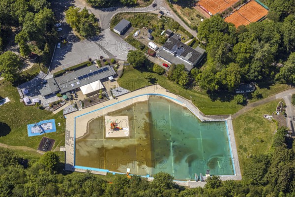 Aerial view, Waldfreibad Herpine, Halver, Märkischer Kreis, Sauerland, North Rhine-Westphalia,