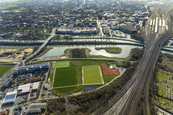 Aerial view, construction site Erlebensraum Lippeaue, Datteln-Hamm-Kanal, Hammer Technologie- und