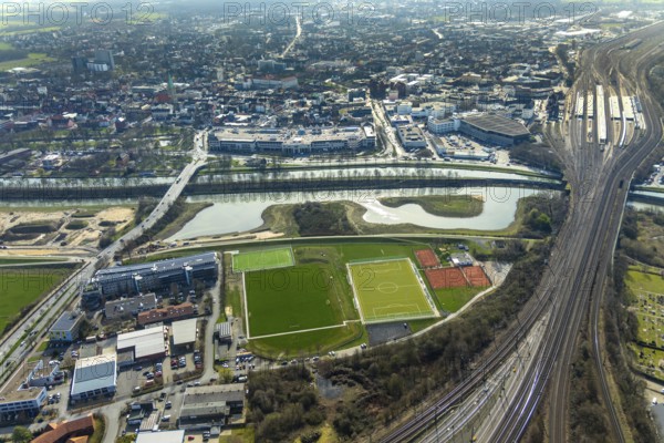 Aerial view, construction site Erlebensraum Lippeaue, Datteln-Hamm-Kanal, Hammer Technologie- und