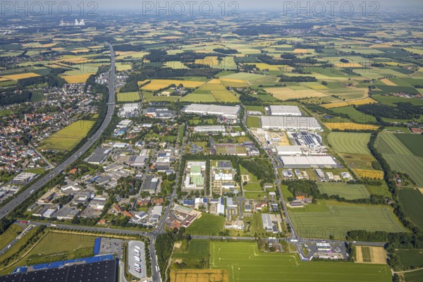 Aerial photo, Rhynern industrial estate on the A2 motorway, Rhynern, Hamm, Ruhr area, North