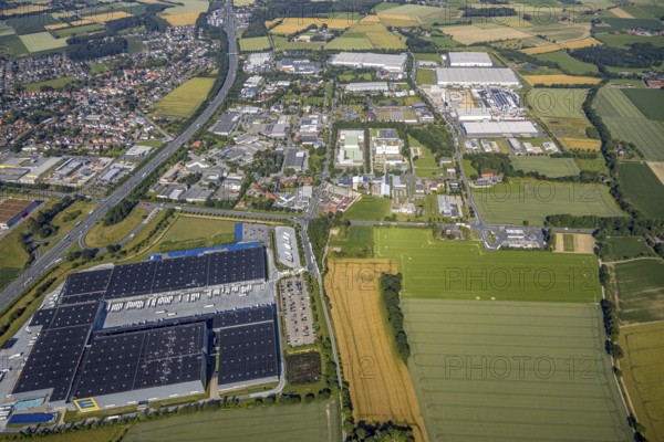 Aerial photo, Rhynern industrial estate on the A2 motorway, Rhynern, Hamm, Ruhr area, North