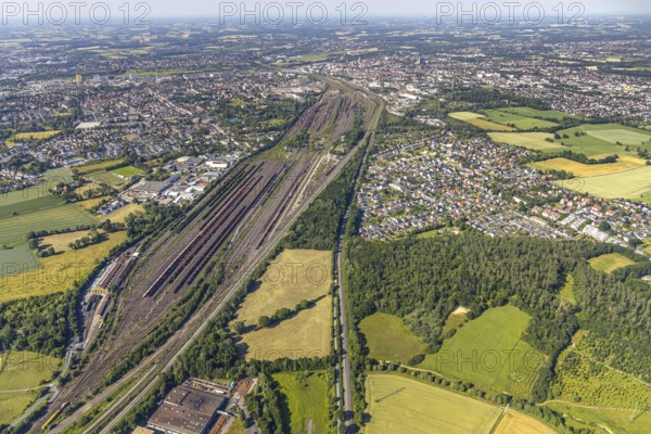 Aerial view, marshalling yard, freight yard Hamm, Lohauserholz, Hamm, Ruhr area, North