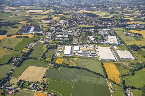 Aerial photo, Rhynern industrial estate on the A2 motorway, Rhynern, Hamm, Ruhr area, North