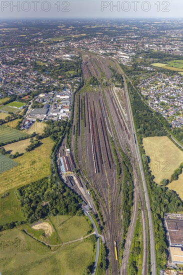 Aerial view, marshalling yard, freight yard Hamm, Lohauserholz, Hamm, Ruhr area, North