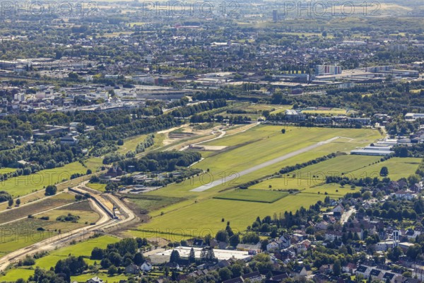 Aerial view, Lippe meadows, construction site new sheet pile wall, flood protection, Datteln-Hamm