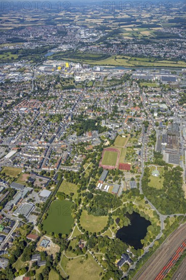 Aerial view, overview Hamm-Westen towards Bockum-Hövel, Friedrich-Ebert-Park, WDI site, Hamm, Ruhr