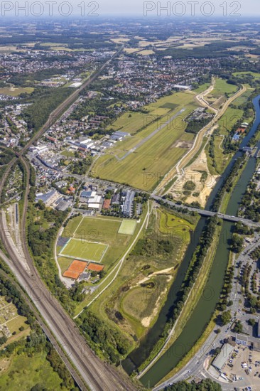 Aerial view, construction site Erlebensraum Lippeaue, Datteln-Hamm-Canal, Hammer Technologie- und