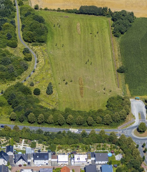 Aerial view, new development area Heimshof-Ost, Hamm, dog meadow, Ruhr area, North