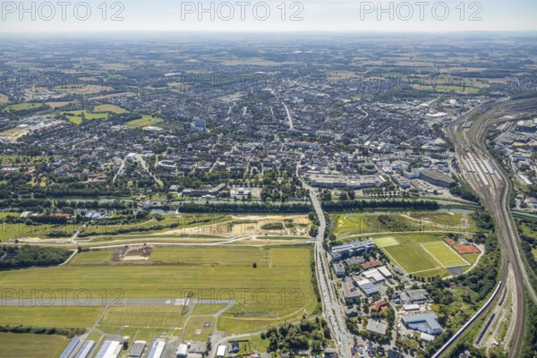 Aerial view, construction site Erlebensraum Lippeaue, Datteln-Hamm-Canal, Hammer Technologie- und