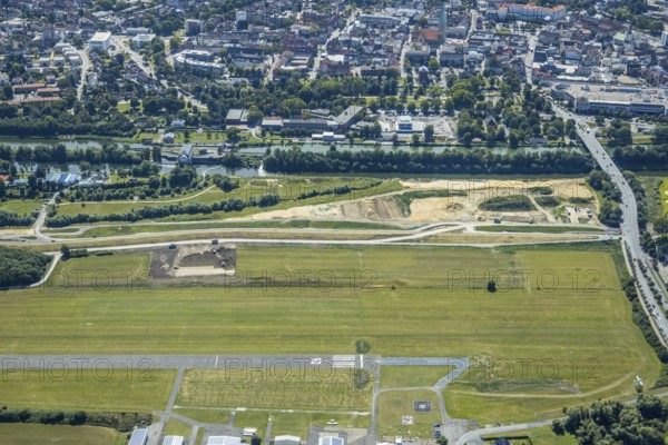 Aerial photo, construction site, Lippe floodplain, Datteln-Hamm Canal, EDLH airfield, Hamm, Ruhr