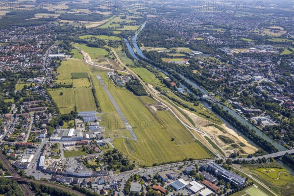 Aerial view, construction site Erlebensraum Lippeaue, Datteln-Hamm-Canal, Hammer Technologie- und
