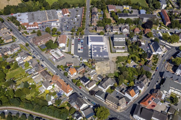 Aerial view, shopping area Ahlener Straße - Amtsstraße - kleine Amtsstraße, Aldi, Rewe, secondary