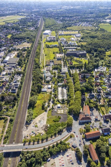 Aerial view, railway line Heessen direction Hamm, bridge over the railway line Dasbecker Weg,