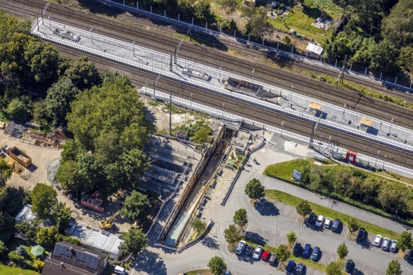Aerial view, construction site reconstruction Hamm-Heessen station, Heessen, Hamm, Ruhr area, North