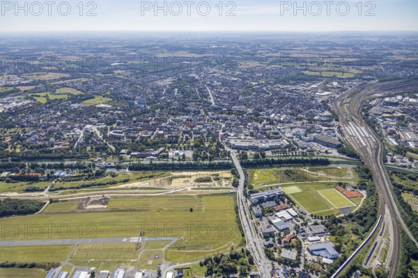 Aerial view, construction site Erlebensraum Lippeaue, Datteln-Hamm-Canal, Hammer Technologie- und
