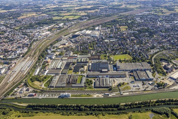 Aerial view, overview industrial area at the canal, former Thyssen site, Hafenstraße, Westlich