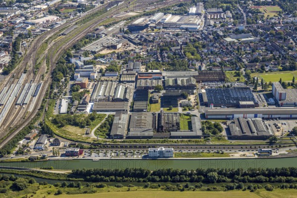 Aerial view, overview industrial area at the canal, former Thyssen site, Hafenstraße, Westlich