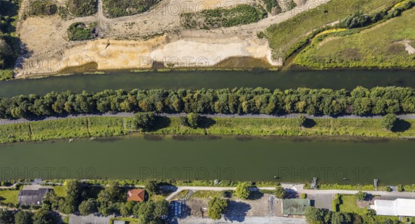 Aerial view, construction site Lippe floodplain, construction site water sports centre,