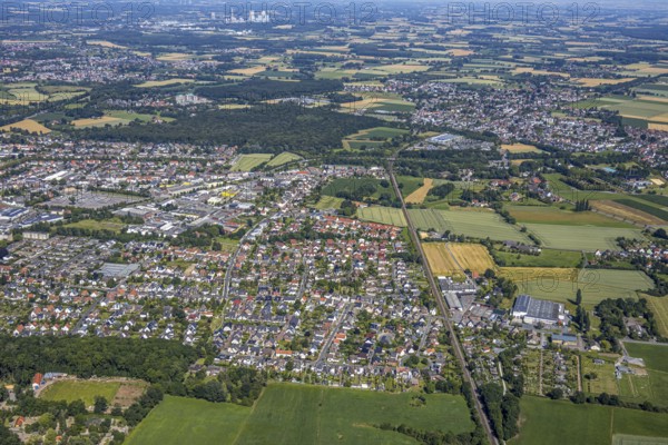 Aerial view, view over Hamm-Süden, residential area at Hellweg, railway line to Soest, Hamm, Ruhr