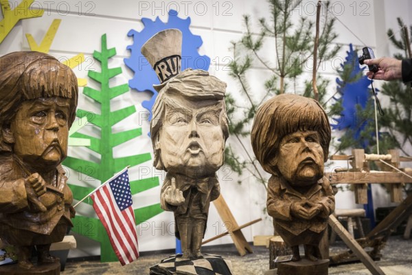 DEU Germany Germany Berlin The busts of U.S. President Donald Trump and Chancellor Angelika Merkel,