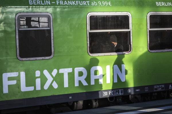 DEU Germany Germany Berlin Shadows on a Flixtrain during the EVG strike at the main station on