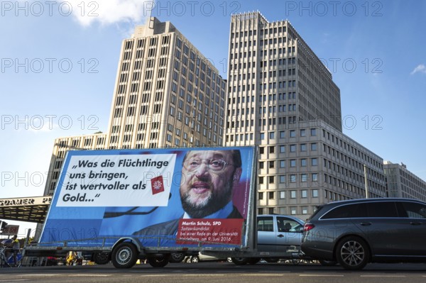 DEU Germany Germany Berlin Car supporter with AFD poster against Schulz refugee policy on Potsdamer