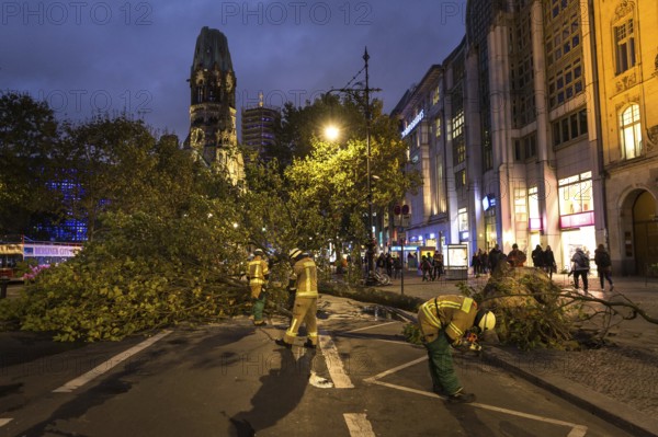 DEU Germany Germany Berlin Fire brigade operation on Kurfürstendamm. Storm Xavier had caused trees