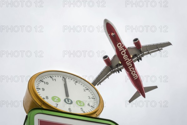 DEU Germany Germany Berlin Landing approach of an Air Berlin aircraft over Kurt-Schuhmacher-Platz