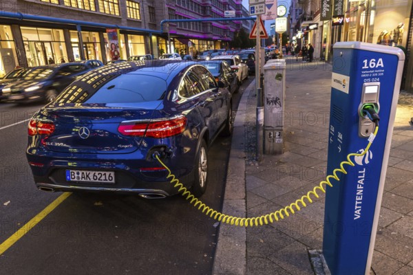 DEU Germany Germany Berlin A Mercedes Benz electric car at a Vattenfall charging station in