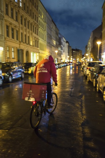 DEU Germany Germany Berlin Foodora bike couriers protest against poor working conditions and