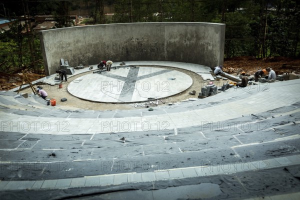 RWA RWANDA RUANDA Kigali Work on the amphitheatre in preparation for the celebrations to mark the
