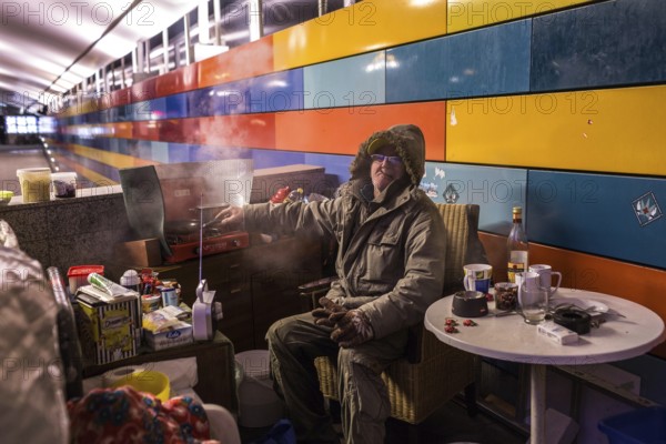 DEU Germany Germany Berlin Homeless people spend the night in a passageway at Lichtenberg