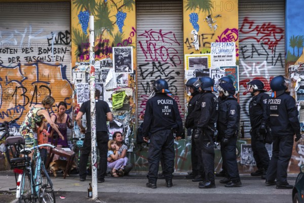 DEU Germany Germany Berlin Scene from Rigaer Straße, where squatters protest against the further