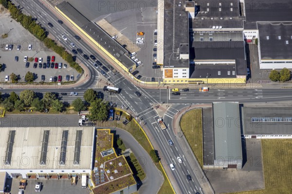 Aerial view, Hammer harbour, intersection of Römerstraße and Radbodstraße, Hamm, Ruhr area, North